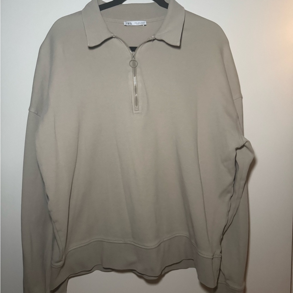 Zara Beige Quarter-Zip Pullover